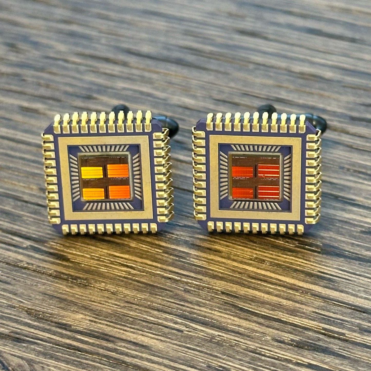 Cuff links with IC chip (Recycled from IC packaging and IC wafers)