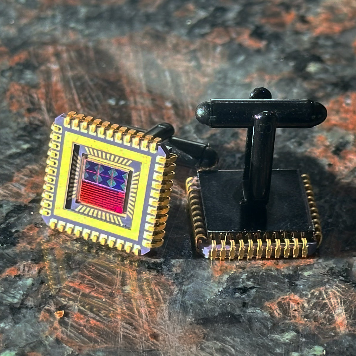 Cuff links with IC chip (Recycled from IC packaging and IC wafers)