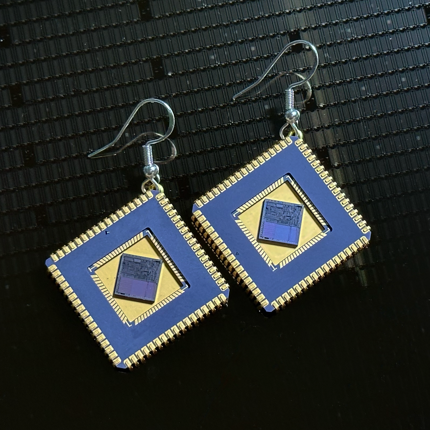 Purple City Earrings (Large) with IC chip (Recycled from IC packaging and IC wafers)