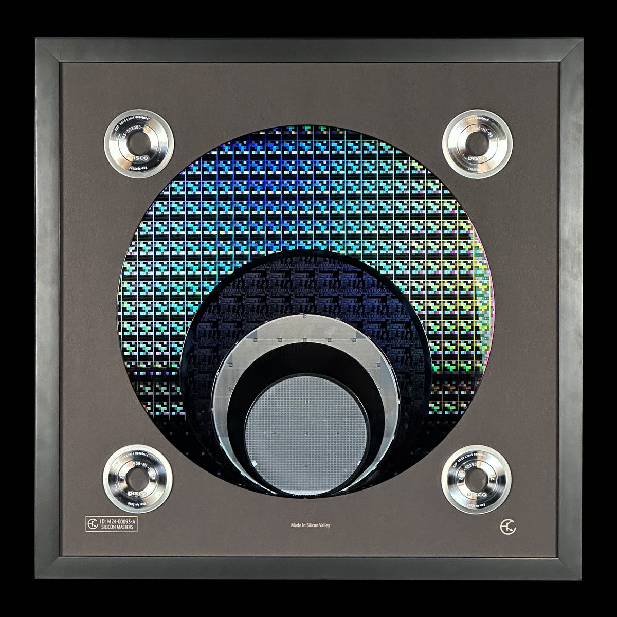 Close-up evolution collection silicon wafer 100-300mm semiconductor art