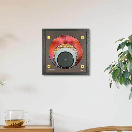 Silicon wafer evolution framed wall art 100mm to 200mm tech corporate gift Silicon Masters