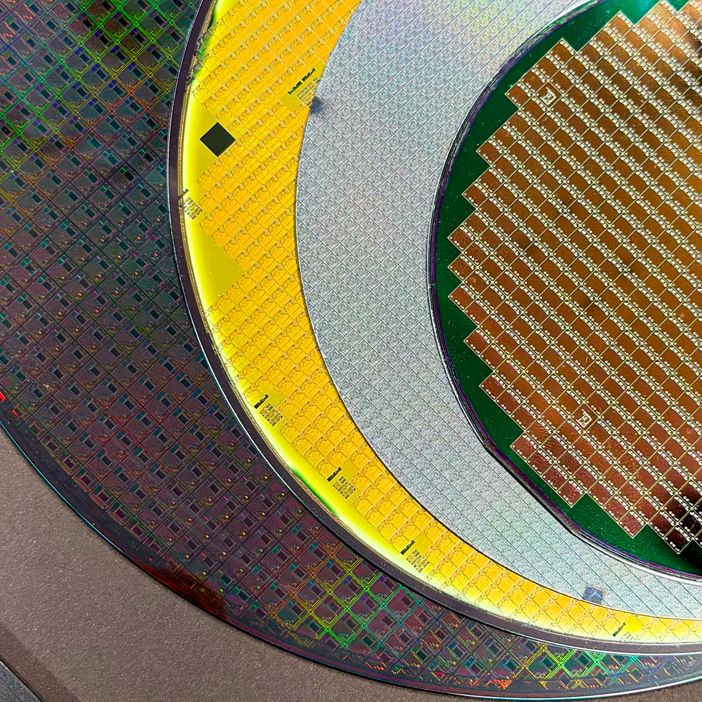 Framed silicon wafer evolution 100-200mm in room corporate gift display Silicon Masters
