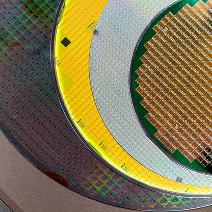 Framed silicon wafer evolution 100-200mm in room corporate gift display Silicon Masters