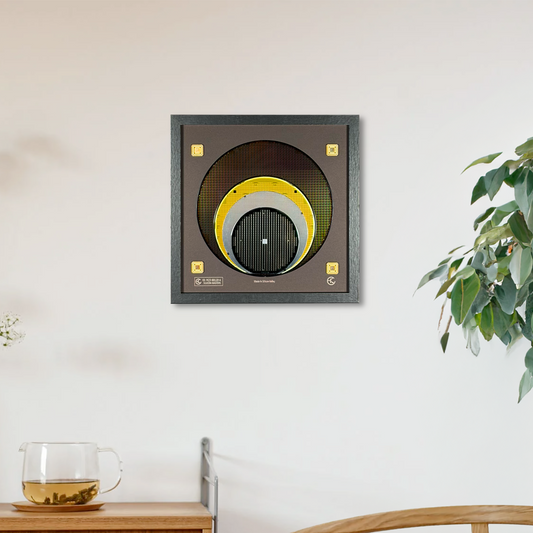 Silicon wafer evolution framed wall art 100mm to 200mm progression display tech corporate gift Silicon Masters