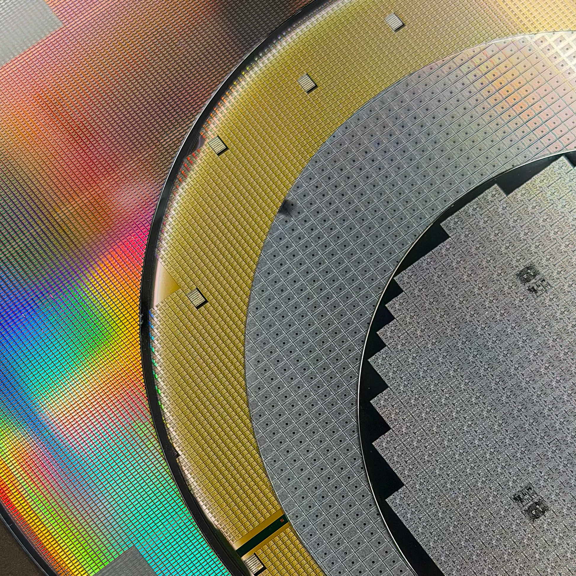 Framed silicon wafer evolution 100-200mm in room corporate gift display Silicon Masters
