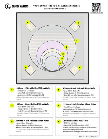 Silicon Wafer Evolution Framed Wall Art — 100mm to 300mm Progression Display
