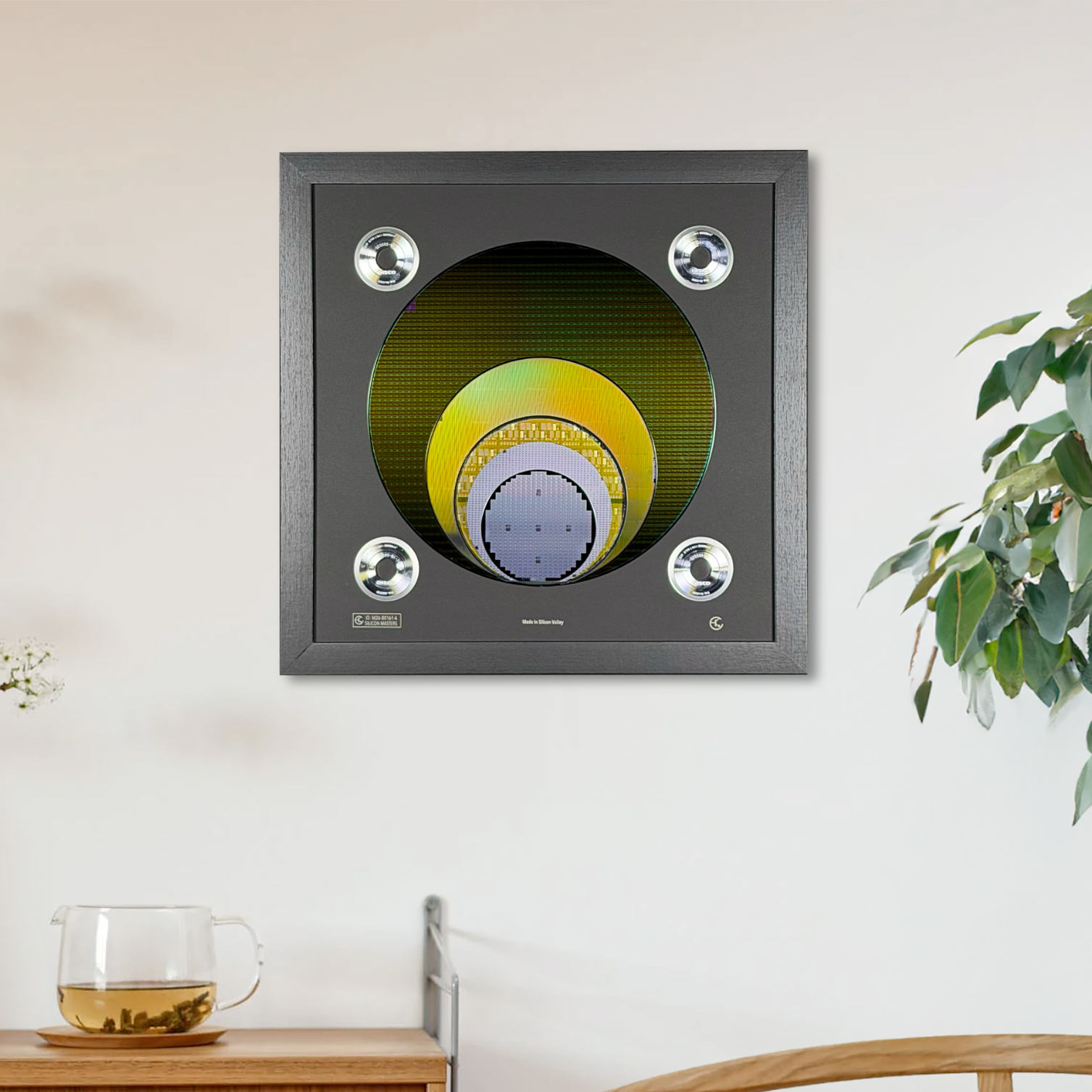 Silicon wafer evolution framed wall art 100mm to 300mm progression display Silicon Masters