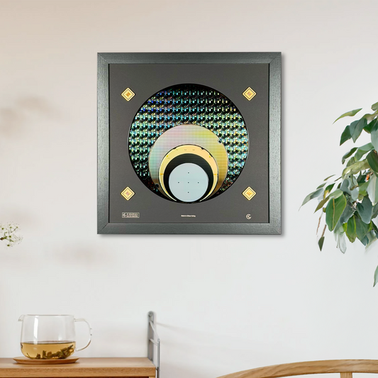 Silicon wafer evolution framed wall art 100mm to 300mm progression display Silicon Masters