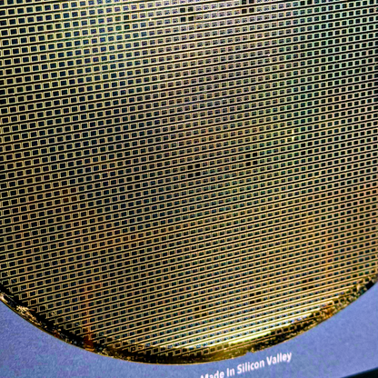 Silicon Masters 200mm framed wafer additional angle iridescent display