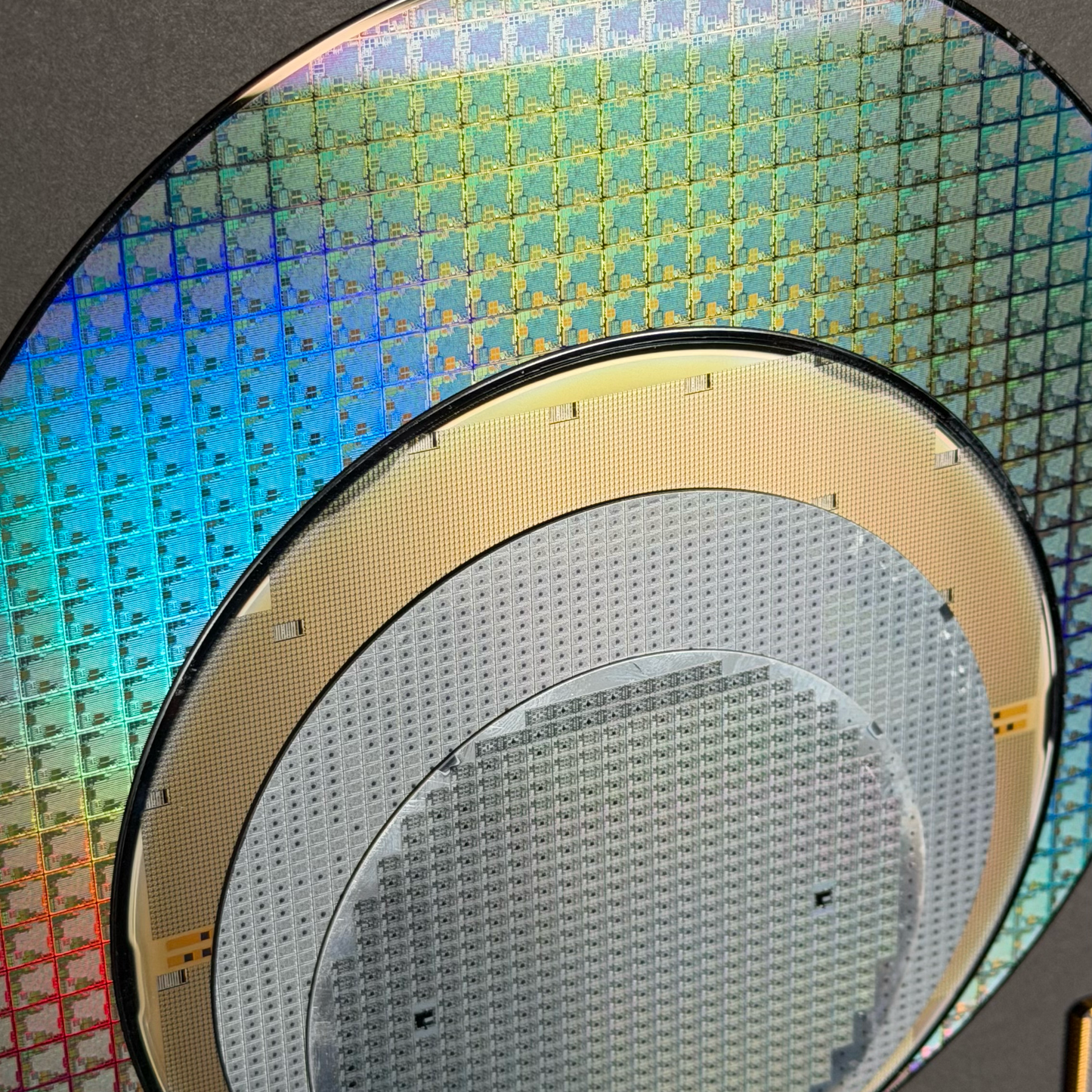 Framed silicon wafer evolution 100-300mm in room corporate gift display Silicon Masters