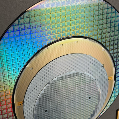 Framed silicon wafer evolution 100-300mm in room corporate gift display Silicon Masters