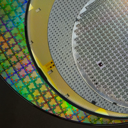 Framed silicon wafer evolution corporate gift 100-300mm close-up detail Silicon Masters