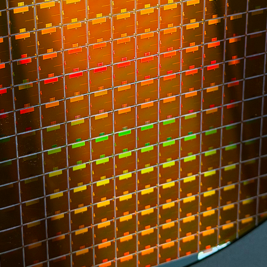 Framed 300mm silicon wafer single collection in room display Silicon Masters