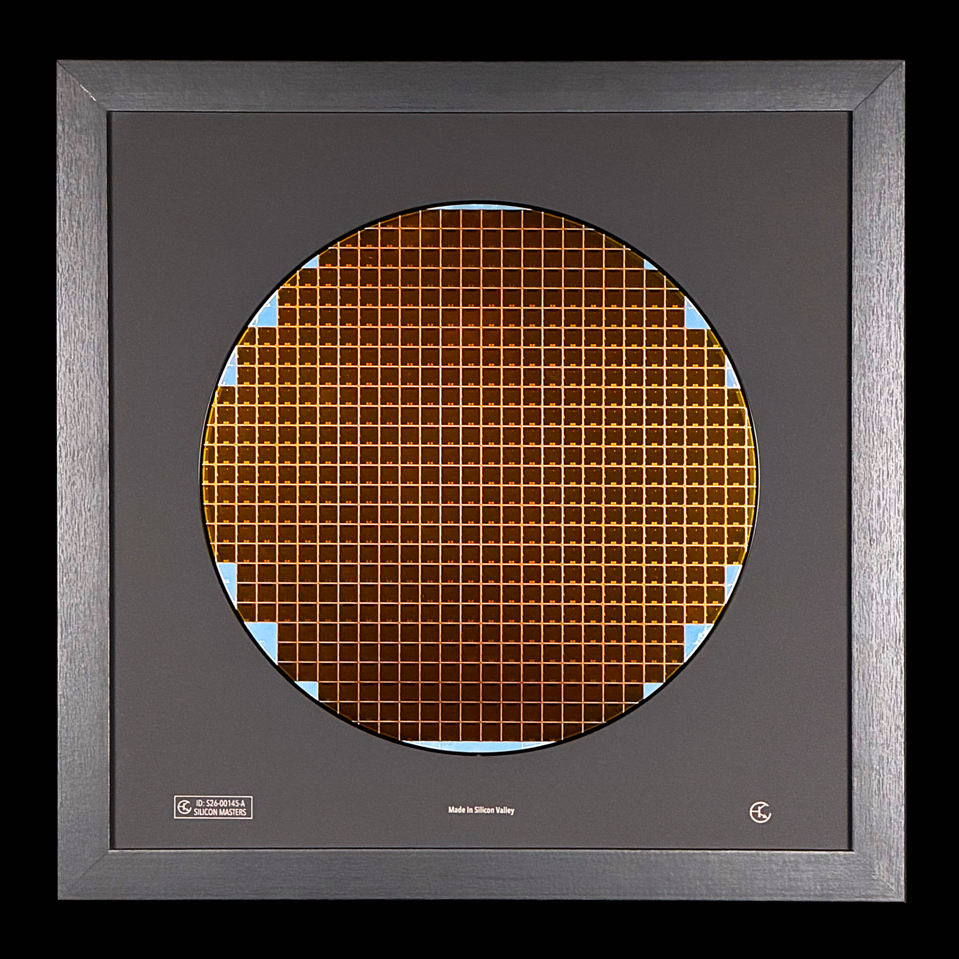 Close-up 300mm rare silicon wafer surface iridescent detail Silicon Masters