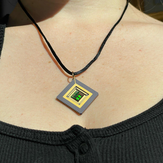 Square Pendant Necklace (24mm) with IC chip (Recycled from IC packaging and IC wafers)