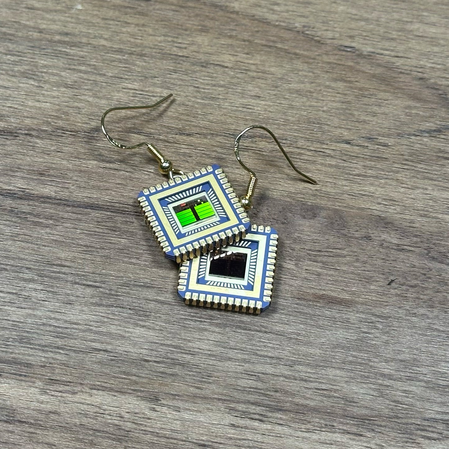 Silicon Shimmer - Square Earrings (17mm) with IC chip (Recycled from IC packaging and IC wafers)