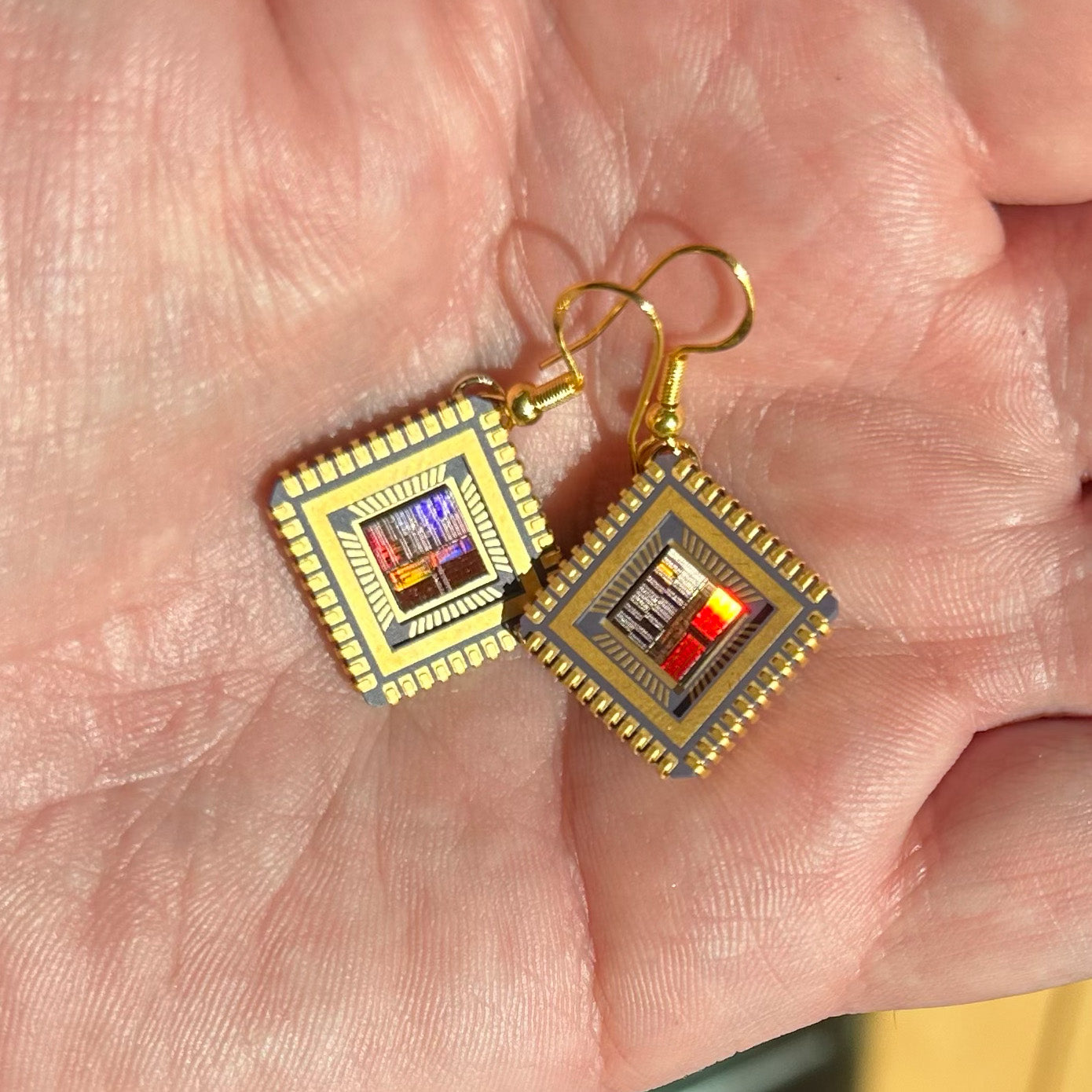 Nehkara Earrings (17mm) with IC chip (Upcycled from IC packaging and IC wafers)