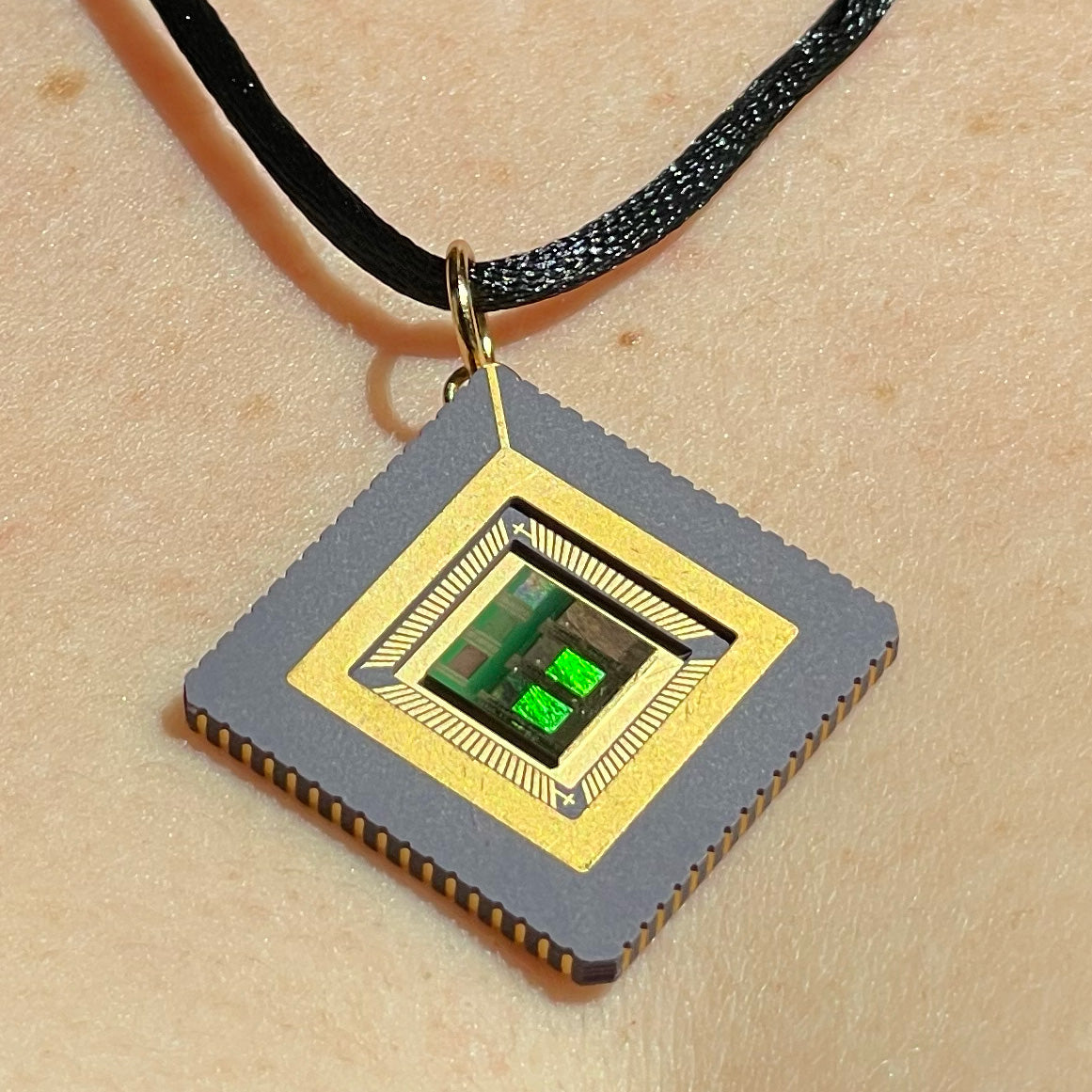 Square Pendant Necklace (24mm) with IC chip (Recycled from IC packaging and IC wafers)