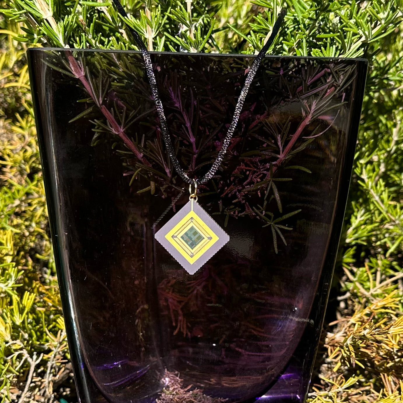 Square Pendant Necklace (24mm) with IC chip (Recycled from IC packaging and IC wafers)