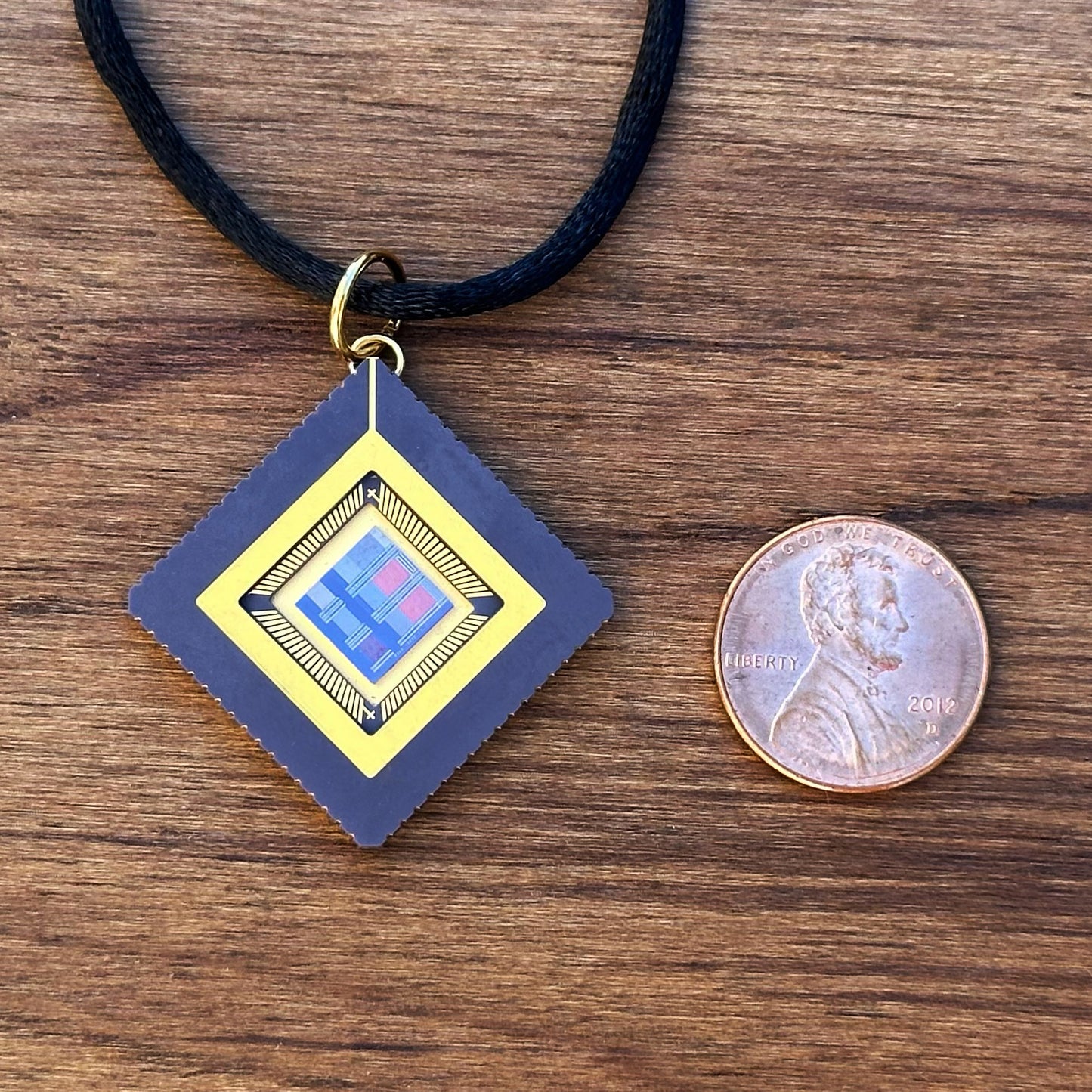 Square Pendant Necklace (24mm) with IC chip (Recycled from IC packaging and IC wafers)