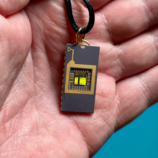 Fire & Ice - Rectangle Pendant Necklace with IC chip (Recycled from IC packaging and IC wafers)