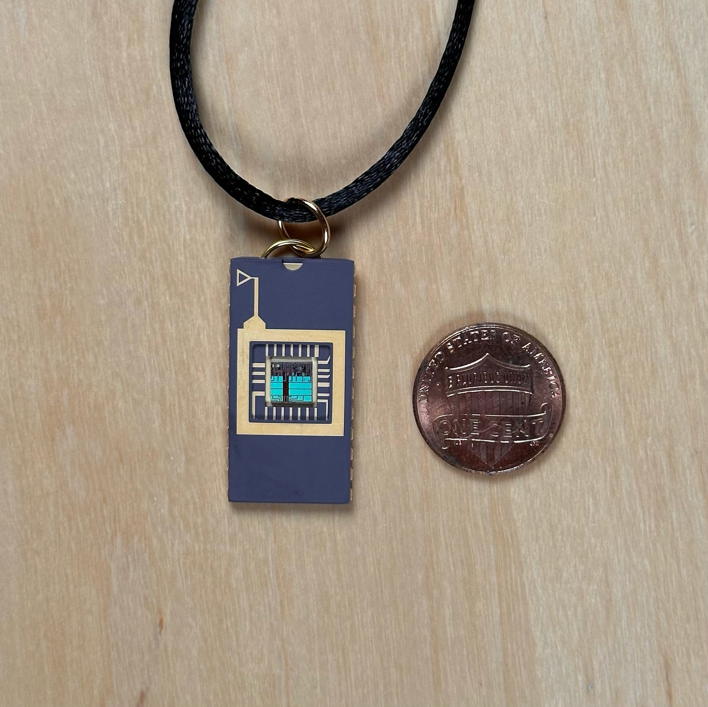 Fire & Ice - Rectangle Pendant Necklace with IC chip (Recycled from IC packaging and IC wafers)