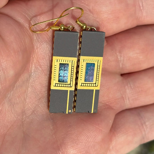 Sydney Blue earrings made from ceramic dual inline package C-DIP IC chip Silicon Masters