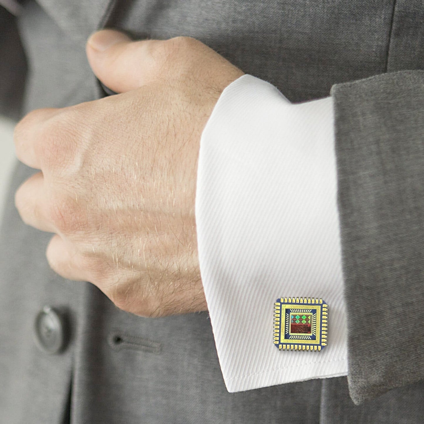 Cuff links with IC chip (Recycled from IC packaging and IC wafers)