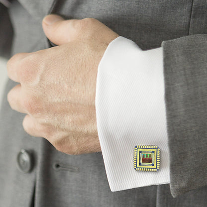 Cuff links with IC chip (Recycled from IC packaging and IC wafers)