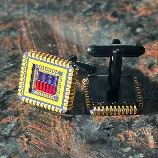Cuff links with IC chip (Recycled from IC packaging and IC wafers)