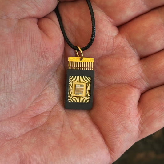 Cirque Oro Pendant Necklace with IC chip (Recycled from IC packaging and IC wafers)