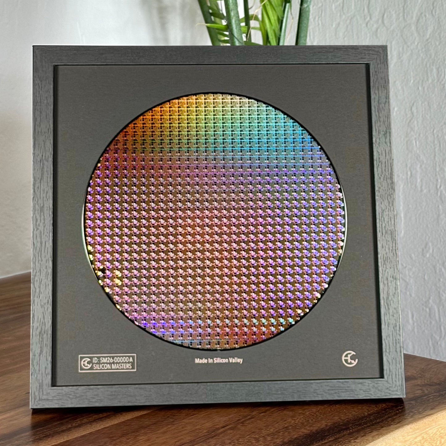 200mm Silicon Wafer Framed Wall Art — Multicolor Iridescent Display, Handmade in Silicon Valley