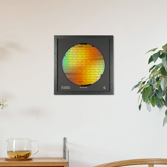 200mm Silicon Wafer Framed Wall Art — Multicolor Iridescent Display, Handmade in Silicon Valley
