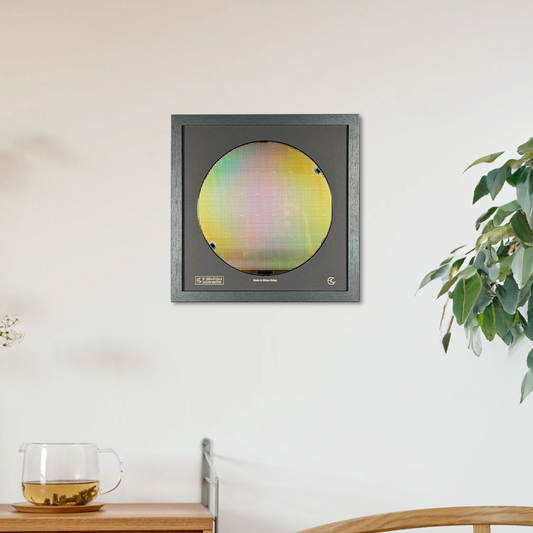 200mm silicon wafer framed wall art multicolor iridescent display handmade Silicon Valley Silicon Masters