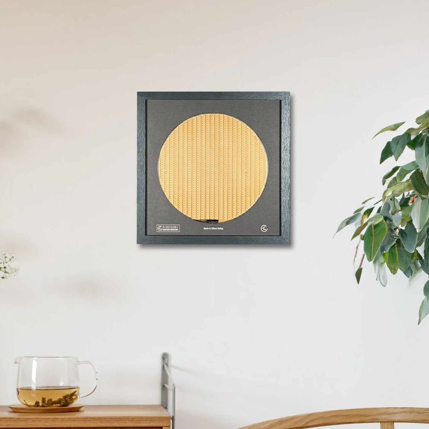 Decorative wall art with a circular design in a modern interior setting.