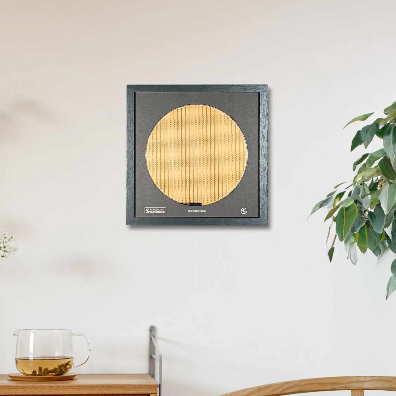 Decorative wall art with a circular design in a modern interior setting.