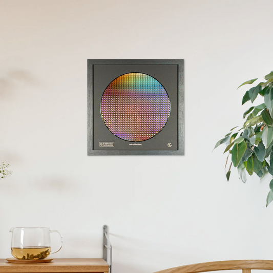200mm silicon wafer framed wall art multicolor iridescent display handmade Silicon Valley Silicon Masters