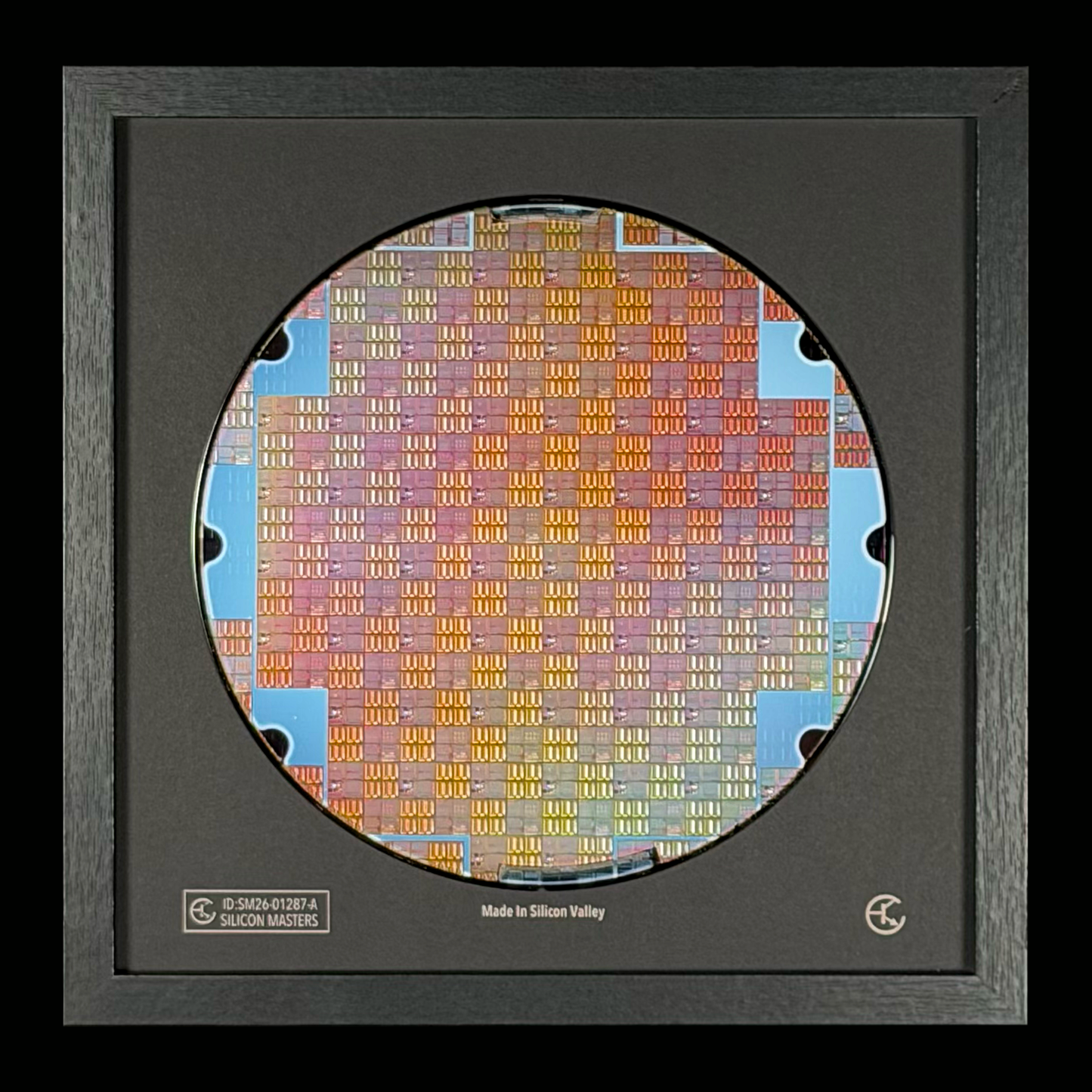 200mm Silicon Wafer Framed Wall Art — Multicolor Iridescent Display, Handmade in Silicon Valley