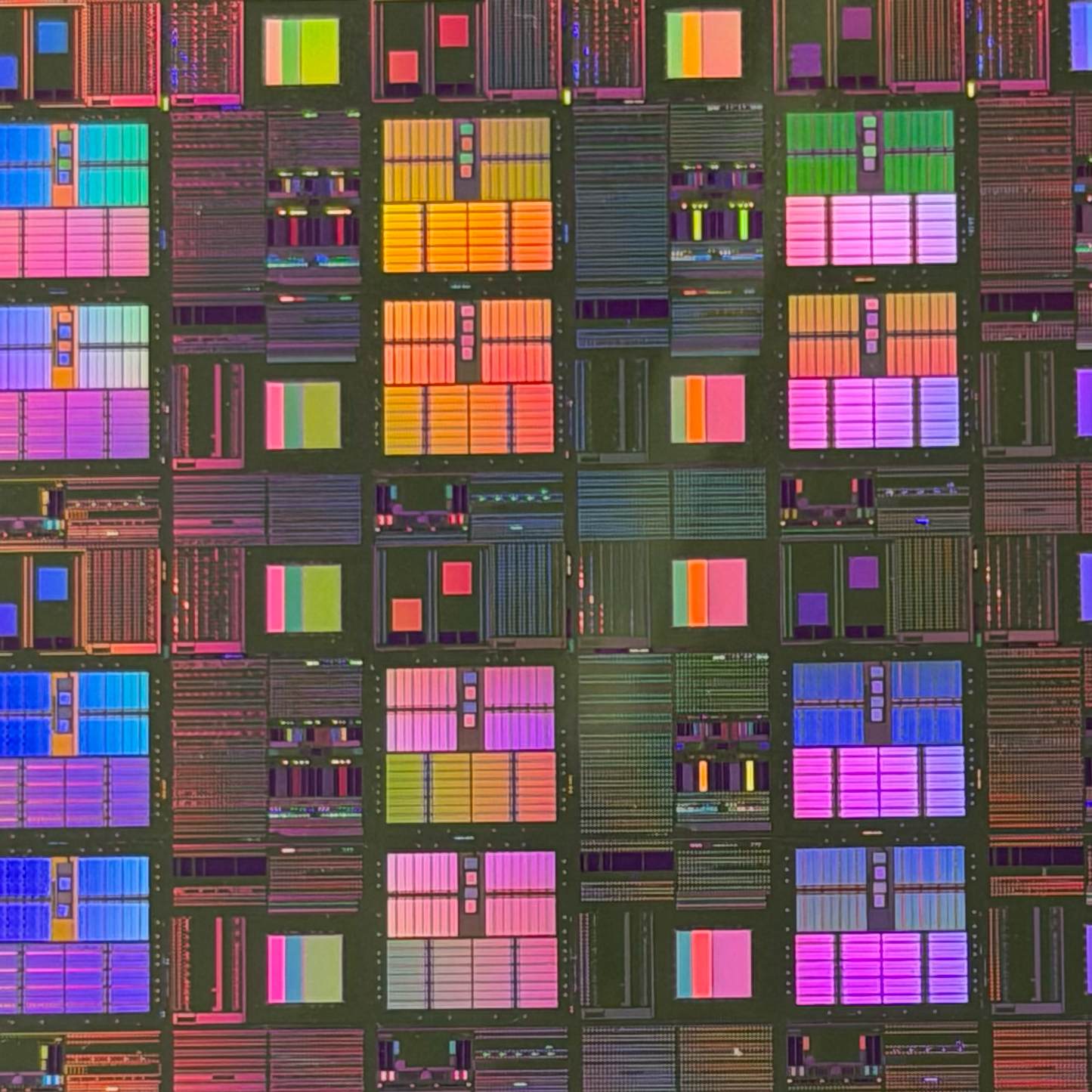200mm Silicon Wafer Framed Wall Art — Multicolor Iridescent Display, Handmade in Silicon Valley