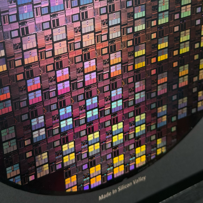 200mm Silicon Wafer Framed Wall Art — Multicolor Iridescent Display, Handmade in Silicon Valley