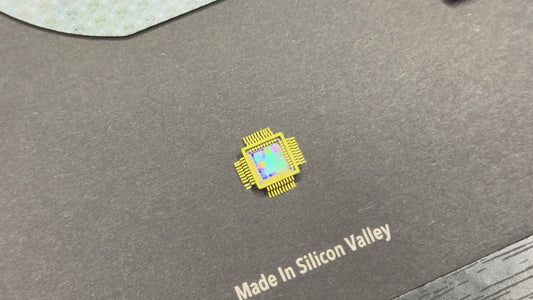 100mm Silicon Wafer Framed Wall Art — Master Collection with Gold-Plated IC Chip Packages, 4 Inch